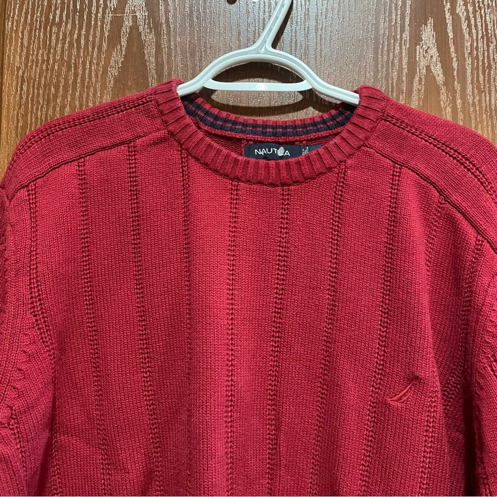 Nautica Men's Rich DEEP  Red Crewneck Sweater 1990’s Cotton Size Extra Large